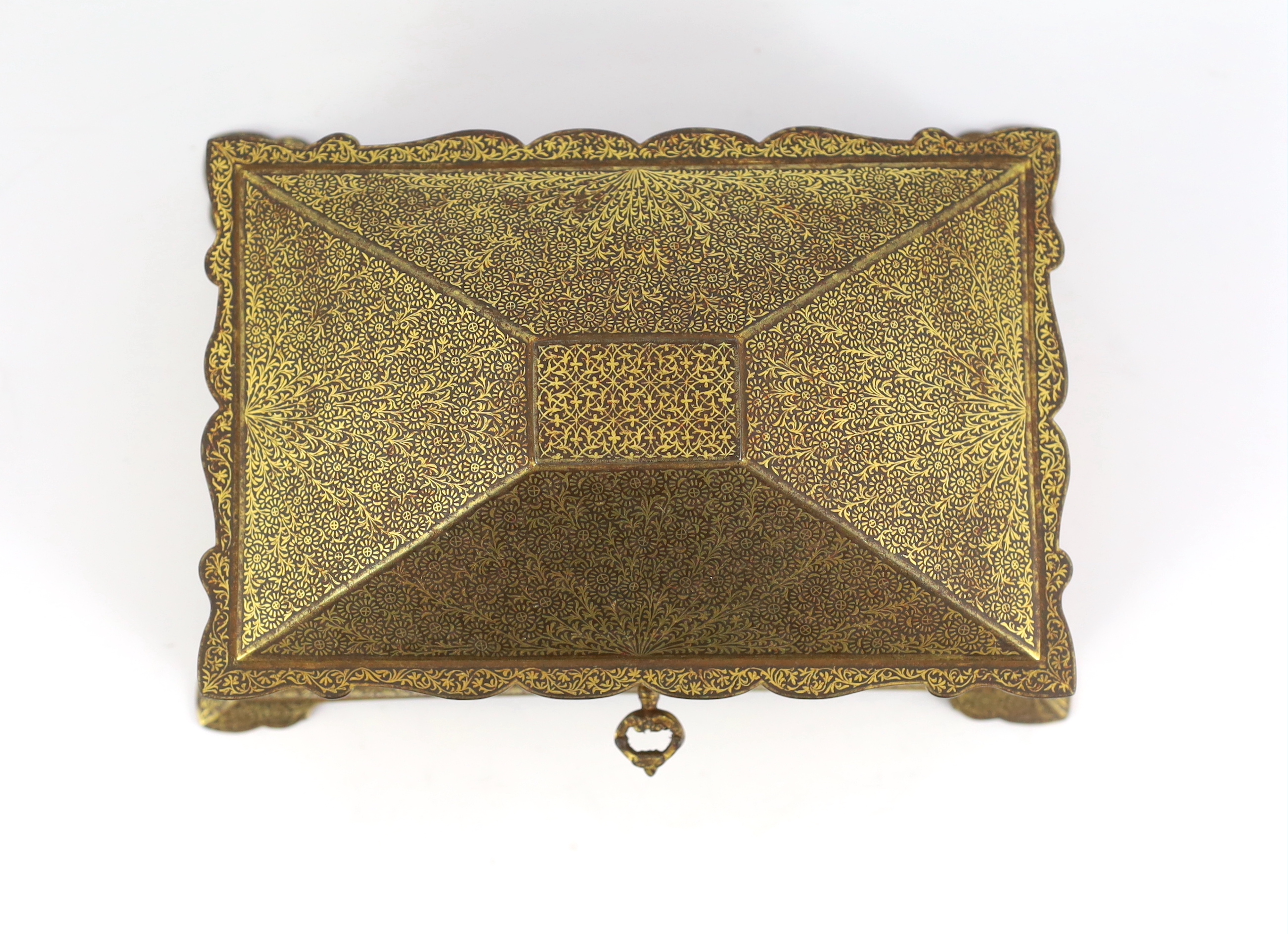 An Indian gold damascened iron box, 19th century